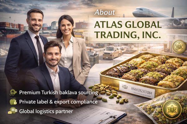 Atlas Global Trading Co. 出口团队与高端土耳其巴克拉瓦采购概念